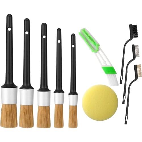 10 Pieces Multi-Purpose Vehicles Detailing Brush Kits Wheel Engine Detail Clean Brush Waxing Sponge