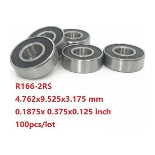 100pcs/lot R166-2RS R166RS R166 2RS RS ball bearings 0.1875x 0.375x0.125 inch Deep Groove Ball bearing 4.762x9.525x3.175mm