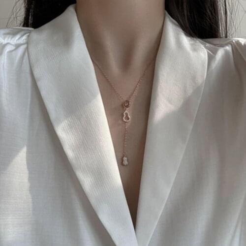 2021 Fashion Rhinestone Zirconia Gourd Pendant Necklace 925 Silver Chain Choker Necklaces For Women Jewelry Gift