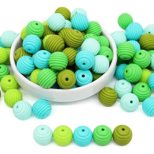 30pcs Stripe Silicone Beads For Chewable Chewing Toys BPA Free Food Grade SIlicone Teether Beads For Handmade DIY Silicone Beads