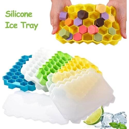 37 Cavity Honeycomb Ice Cube Trays with Removable Lids Silicone Ice Cube Mold for Whiskey Cocktail With Cover