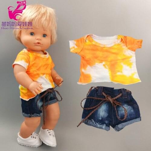 40 cm Dolls Clothes cowboy shirt jeans short Fit 16 inch Nenuco Ropa Y Su Hermanita Baby Doll summer Tee-shirt denim shorts