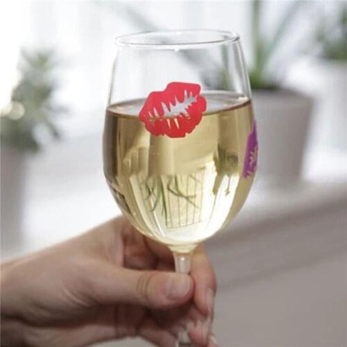 6PCS Wine Glass Marker Mug Recognizer Cup Appliqué Label Kiss Shape Lip Moustache Shape Sticker Glasses Party Decor