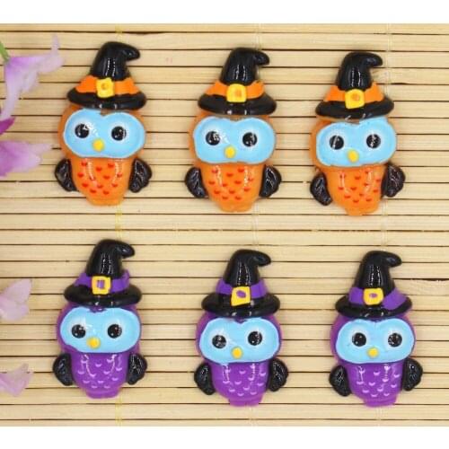 30pcs/lot DIY resin cabochons accessories flat back resin Halloween owls with hat aout 25mm