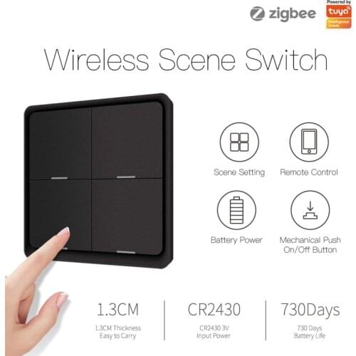 Tuya ZigBee 4 Gang Wireless 12 Scene Switch Push Button Controller Battery Powered Automation Scenario for Tuya Devices