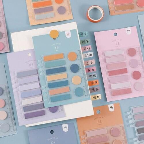 MINKYS 110 Sheets Binder Morandi Sticky Index Paper Memo Pads Note Ruler Writeable Classification Label Kawaii School Stationery
