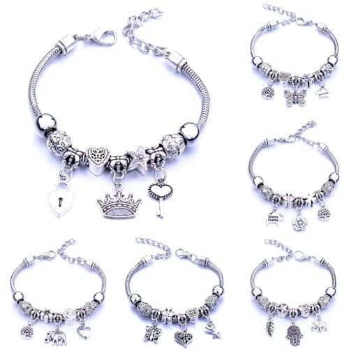Full alloy Love Tree of Life Elephant Bracelet Jewelry Lobster Buckle Snake Chain Bangles Beaded Bracelet Fit Jewelry