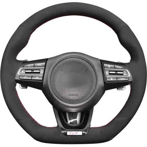 Black Suede High Quality DIY Hand Stitched Car Steering Wheel Cover For Kia Stinger 2017 2018 2019 2020