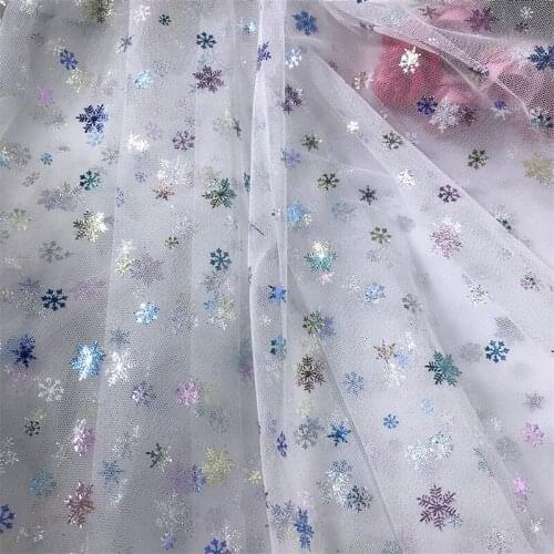 Print Colorful Snowflake Tulle lace fabric No stretch For DIY wedding dress Baby Christmas festival Cosplay Dress By 1 yard
