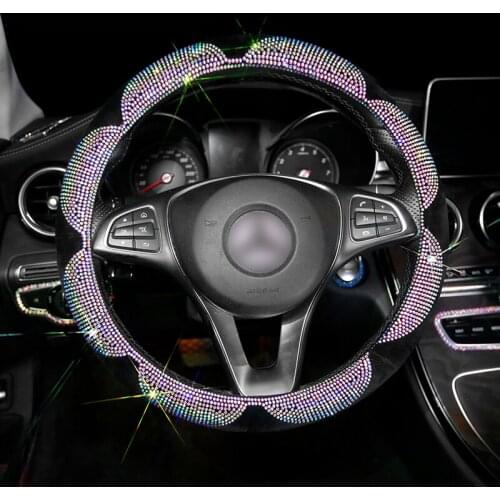 Flower Crystal Colorful Rhinestone Car Steering Wheel Covers Diamante Rhinestone Car Cover Steering-Wheel Accessories For Women