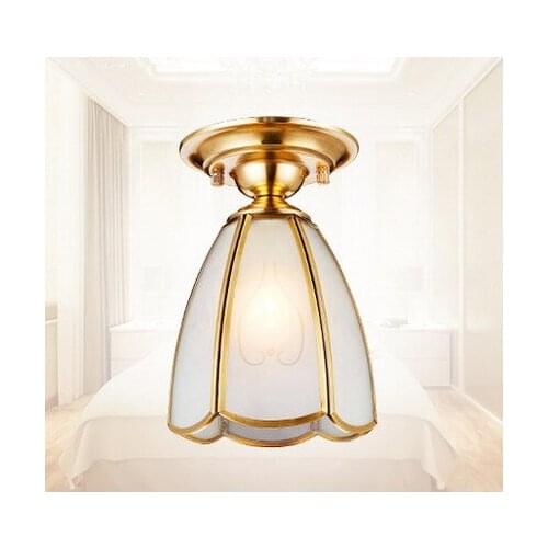 European copper&frosted glass petal design Ceiling lights Handwork soldering E27 LED lamp for porch&pavilion&stairs BRSXDD004