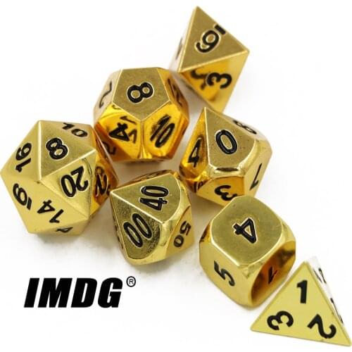 IMDG 7pcs/set Creative RPG Game Dice Polyhedron Metal Dice DND Plating Imitation Gold Digital Game Dice