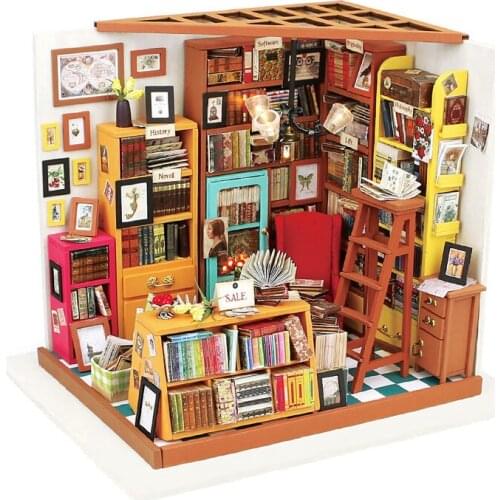 2021 Robotime DIY Wooden House Miniature Doll House Kits Mini Dollhouse with Furniture Toys for Children Gift - Sam Study DG102