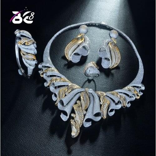 Be 8 Luxury AAA CZ African Jewelry Set for Women Wedding Zircon Crystal CZ Indian African 2 Tones Bridal Jewelry Set S334