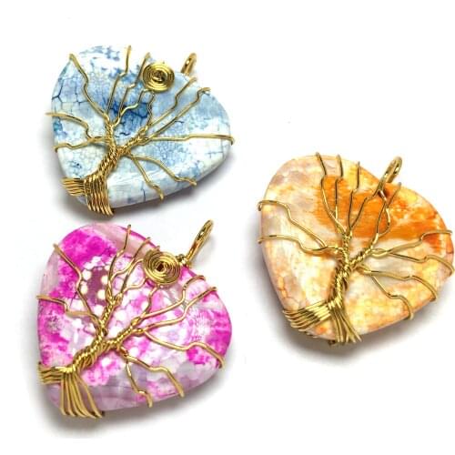 Natural Stone Quartz Pendant Gold Color Wire Wrap Heart shape Pendants for Jewelry Making DIY necklace accessories