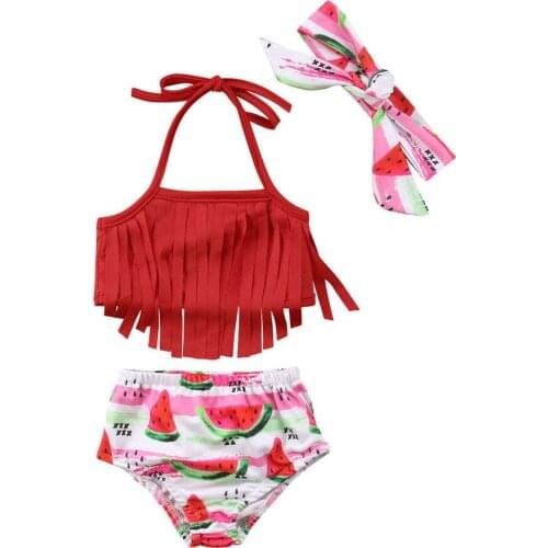Summer Kids Baby Girl Children Watermelon Swimwear Bikini Set Swimsuit Tassel Fruit Swimwear Swimsuit Bathing Suit Watermelon