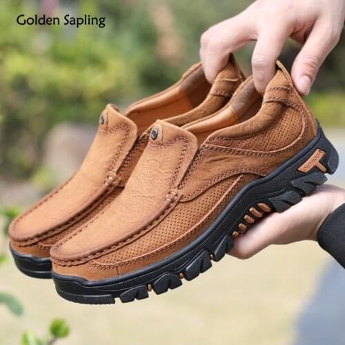 Golden Sapling Leisure Loafers Fashion Mens Casual Shoes Genuine Leather Walking Flats Classics Slip on Retro Driving Shoe Men