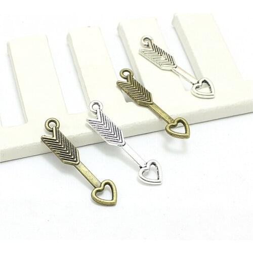Sweet Bell 80pcs/lot 7*30mm Vintage Metal Zinc Alloy Small Hearts Arrow Pendant Charms Diy Jewelry Making Charms D1145