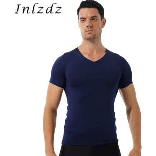 Mens T-shirt Solid Color V Neck Short Sleeve Top Classic Casual Thin Stretchy Slim Fit Undershirt Tops Male Clothing Street Wear