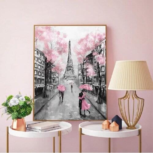 Paris Tower In The Rainy Day Pink Street Landsacpe Decoration Poster Living Room Wall Canvas Art Cuadros Decoracion Dormitorio