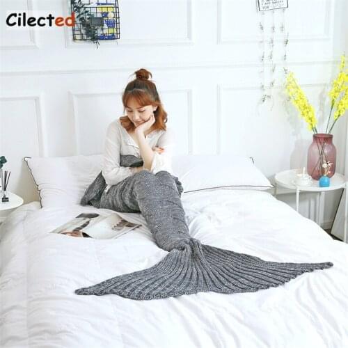 Cilected New Solid Color Fashion Water Wave Mermaid Blanket Warlock Knit Blanket Casual Nap Blanket Single Air Conditioner Quilt