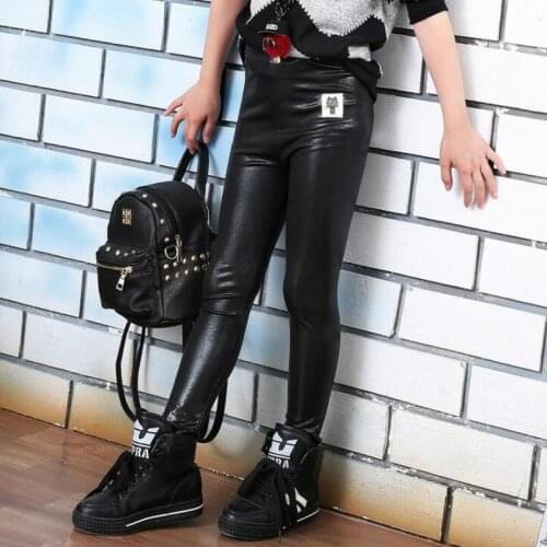 4-9 years Spring/Autumn new Kids Baby Girl Casual Solid Wild trousers leggings Faux PU Leather Skinny Pants Children Clothing CN