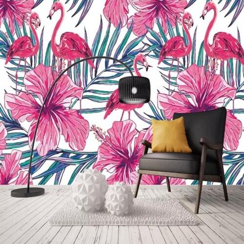 Wallpapers YOUMAN 3d Wallpaper Mural Walls Decor Custom Home Improvement Pink Wallpaper Kids Room Wall Mural Flamingos Leaves