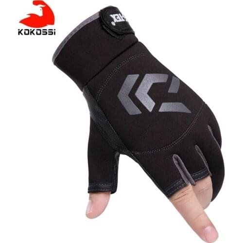 KoKossi 1 Pair Fishing Gloves Men Women Outdoor Fishing Anti-slip 3 Cut Finger Sports Fish Equipment Angling SBR Gloves