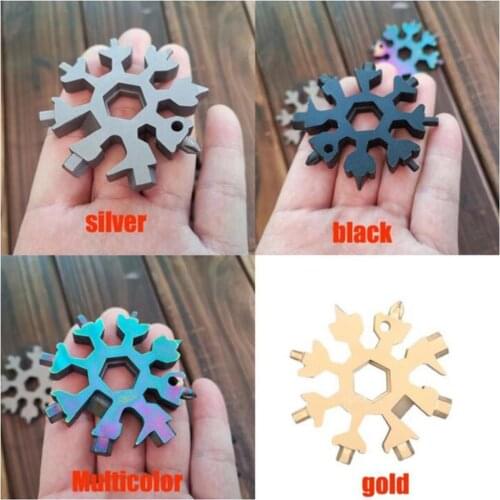 Portable 18 In 1 Mini Snowflake Multi Pocket Tool Spanner Hex Wrench Multipurpose Camp Survive Outdoor Hike Key Ring Key Chain
