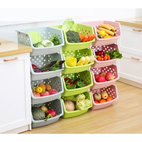 Durable Stackable Single-deck Hollow Fruit Vegetable Storage Box Colanders Strainer Kitchen Organizer Basket Shelf Racks Durable