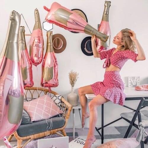 Rose Gold Lets Party Champagne Bottle Wine Mylar Balloons Party Decoration Valentines Day Bridal Shower Wedding Decor Supplies