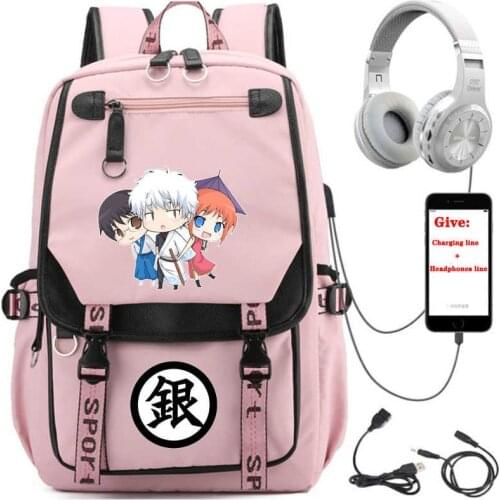 USB Charging teenagers Laptop packsack anime GINTAMA backpack Women men Travel Backpack student School book Bag