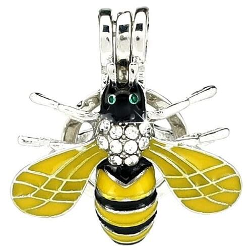K1056 5pcs/lot Silver Rhinestone Enamel Bee Beads Cage Pendant Locket Fairytale Party Essential Oil Diffuser