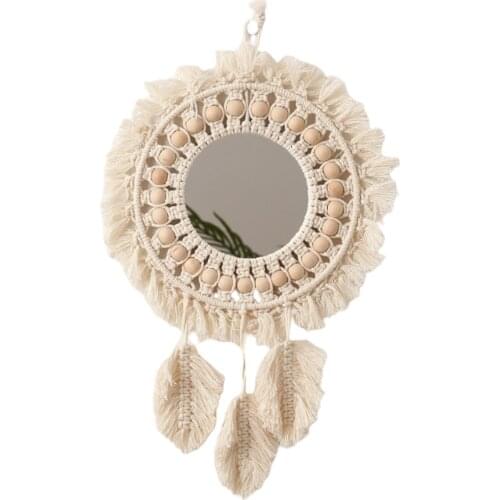 Nordic Tassel Handmade Tapestries Wall Hanging Mirror Hand-woven Cotton Muzhu Bedroom Mirror Tapestry Home Decorations