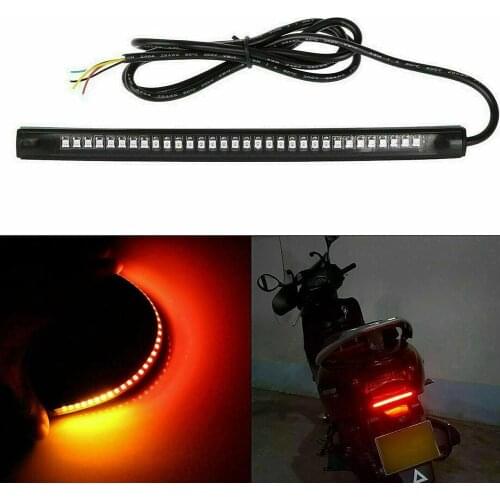 48 LED Motorcycle Light Bar Strip Tail Brake Stop Turn Signal License Plate Light Integrated Red Amber Color IP68 Waterproof