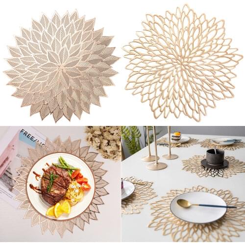 PVC Heat Resistant Table Mats Modern Rectangular Cutout Leaves Pattern Non-slip Placemat For Dining Table Kitchen Accessories
