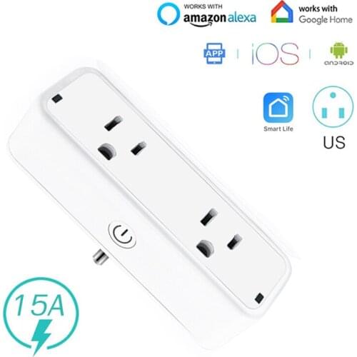 Wifi US 15A Smart Power Socket 2 Outlets Plug Timing Voice Control Work With Smart Home Devices Work With Alexa Google Assistant