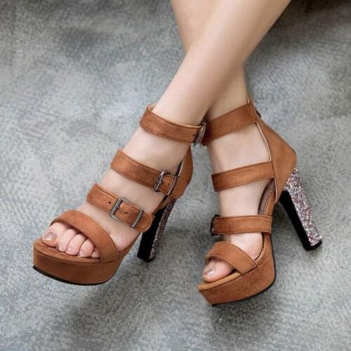 YMECHIC 2019 Crystal Glitter High Heels Buckle Strap Gladiator Sandals Women Platform Summer Platform Shoes Woman Pink Red Black