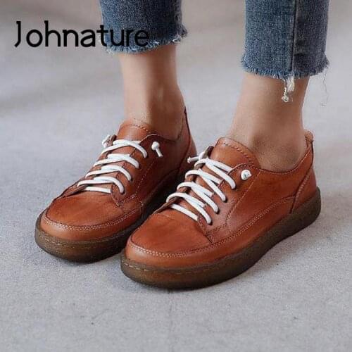 Johnature Genuine Leather Women Shoes Platform Sneakers 2021 New Spring/Autumn Handmade Concise Retro Leisure Ladies Shoes