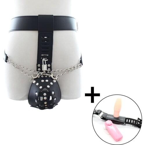 Pu Leather Handcuffs Harness Pants Chastity Belt Silicone Butt Plug Anal Dildo Thong Briefs Bondage Restraints Bdsm Panties