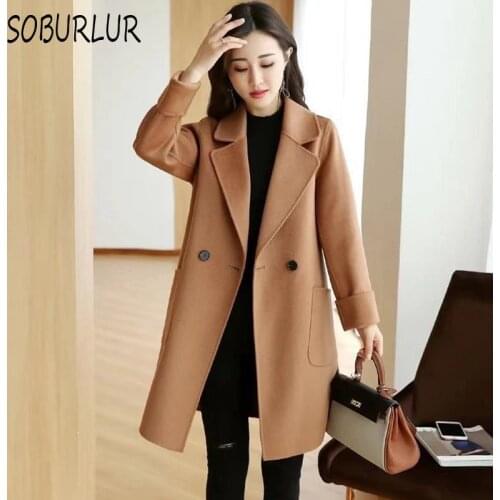 Autumn Winter New Woolen Coat Women Double Breasted Korean Mid-length Jacket Casual Long Sleeve Loose Pockets Solid Wool Coat