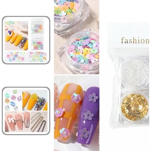DIY 1Set Nail Art Decoration Butterfly Pearl Macaron Chain Set Lightweight Nail Accessories Stripes-free Girl Gift