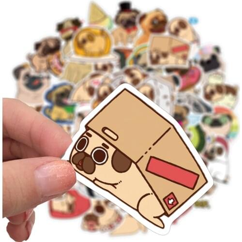 10/50Pcs Cute Animal Dogs Stickers Pugs Suitcase Laptop Skateboard Phone Guitar Luggage Cartoon Stickers Decal Waterproof PVC