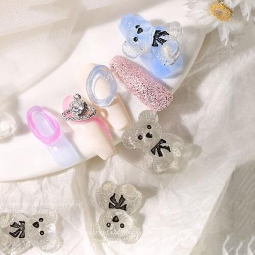 10Pcs Japanese Fresh Nail Decoration Bow Bear Frosted Shiny Transparent Jelly Cute Lovely 3D Manicure Accessories