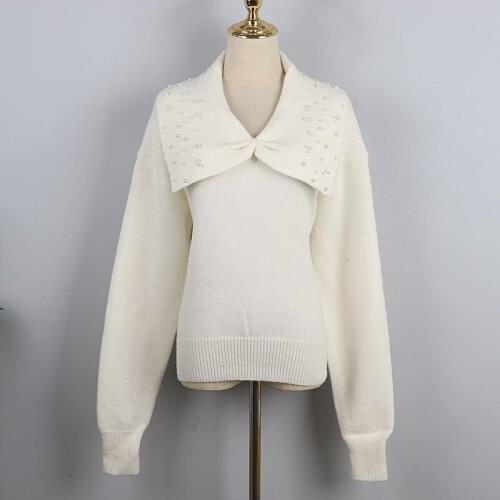 1102 2020 Autumn Free Shipping Fashion Sweater Pullover Flora Print Lapel Neck Beads LOng Sleeve Button