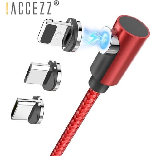 !ACCEZZ 2M Dropshipping 90 Degree Magnetic USB Cable For iPhone 12 11 Xiaomi Huawei 8Pin Micro USB Type C Magnet Charger Cables