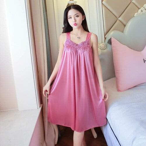 2021 Women Satin Silk Nightgowns and Sleepshirts Sleepwear Cute Sleep Shirt Sleeveless Night Dress Soft Breathable Nightwear