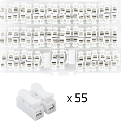 55PCS 2p Spring Connector No Welding Screws Quick Connector CH2 Cable Clamp Terminal Block 2 Way Lamp Connector Kit