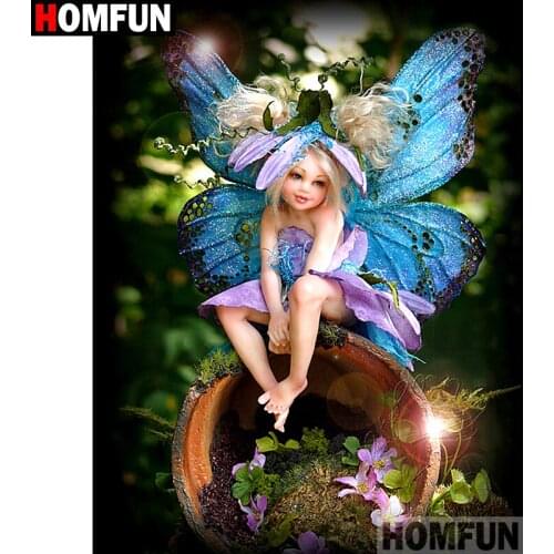 HOMFUN Full Square/Round Drill 5D DIY Diamond Painting "Butterfly girl" Embroidery Cross Stitch 5D Home Decor A07050