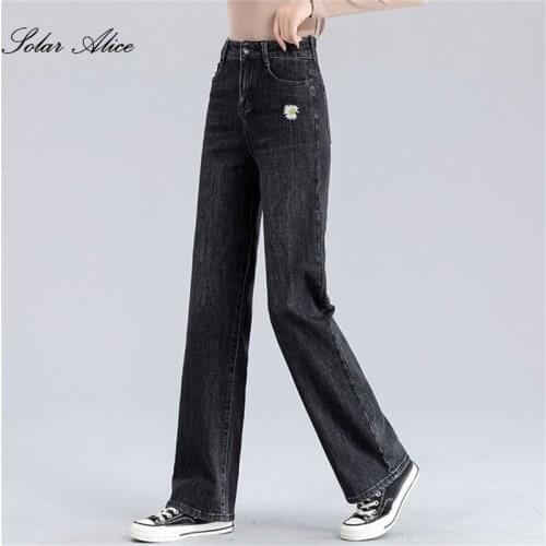 Free Shipping 2021 Womens Spring And Autumn New Wide-Leg Jeans, High-Waisted, Long-Straight, All-Match Mopping Trousers